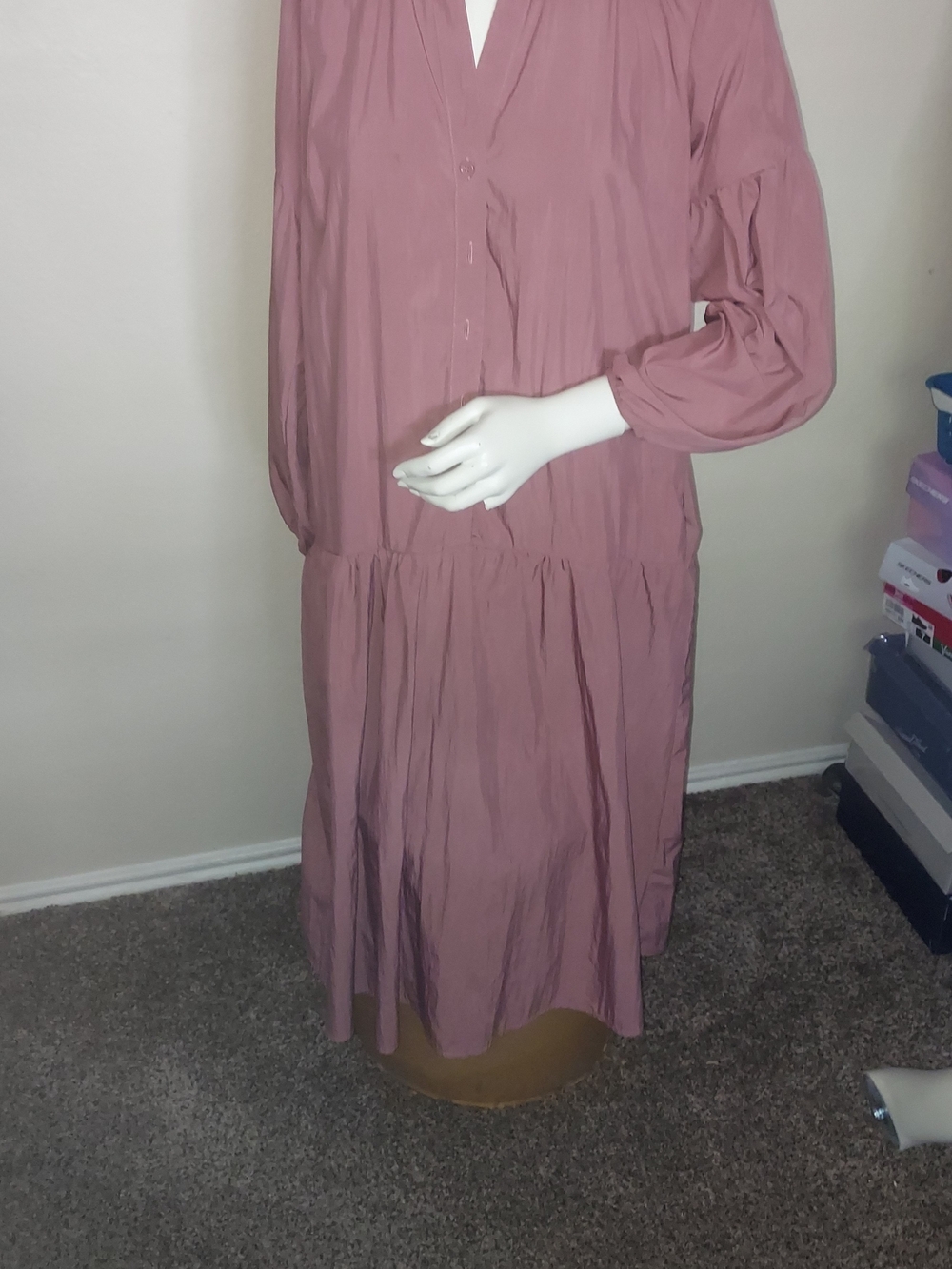 Anthropologie Dusty Rose Button-Front Midi Dress - Picture 3 of 10